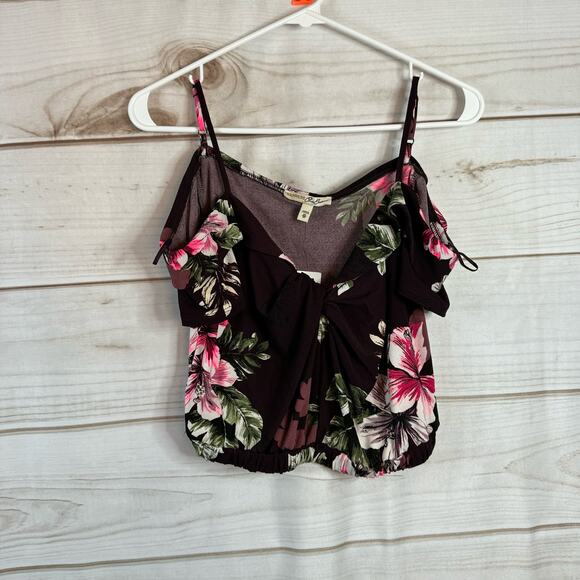 Express One Eleven Maroon Floral Print Cold Shoulder Crop Top Size XS - Picture 1 of 6